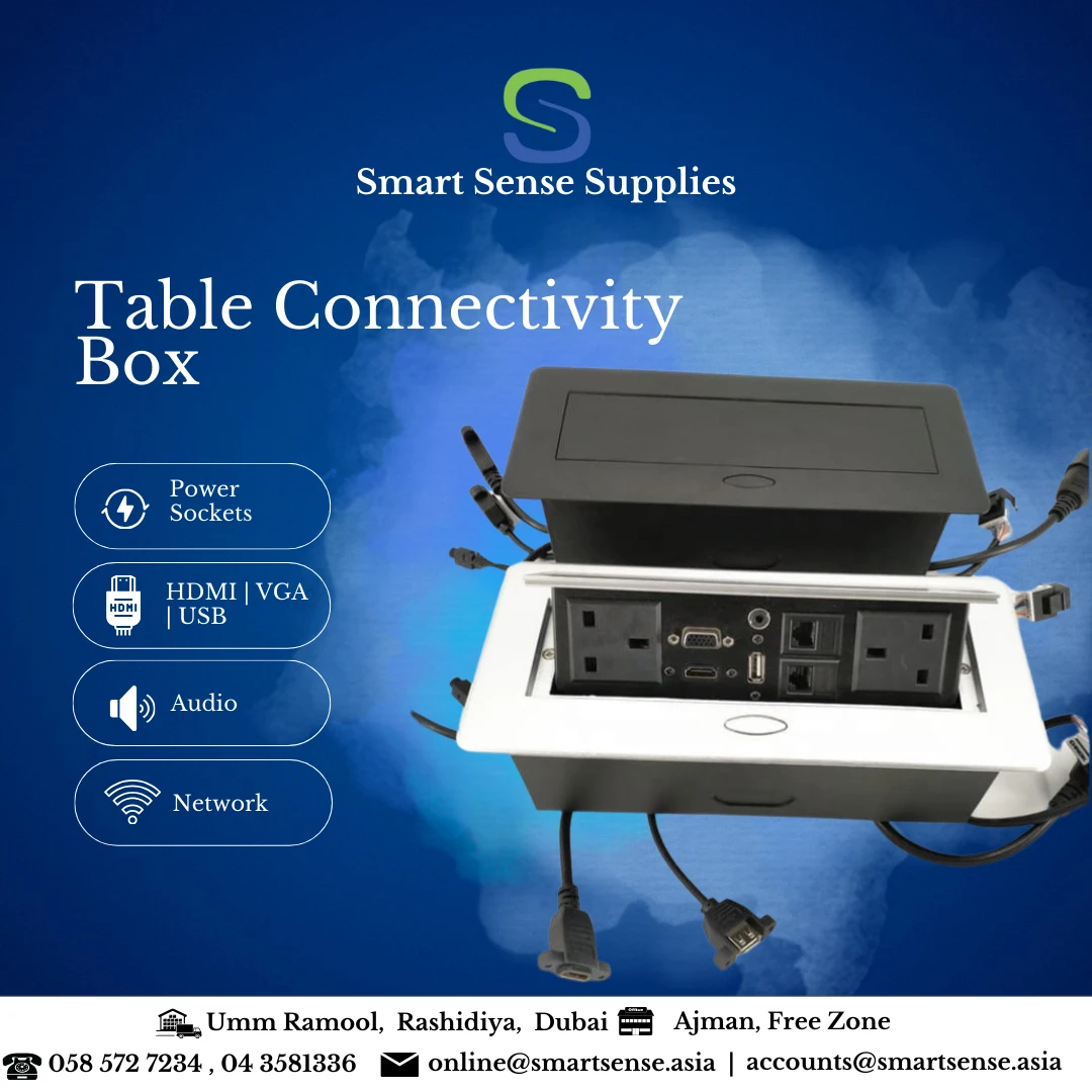 Table Connectivity and Data Box Pop Up Box/Cable Cubby with HDMI, VGA, Audio, LA